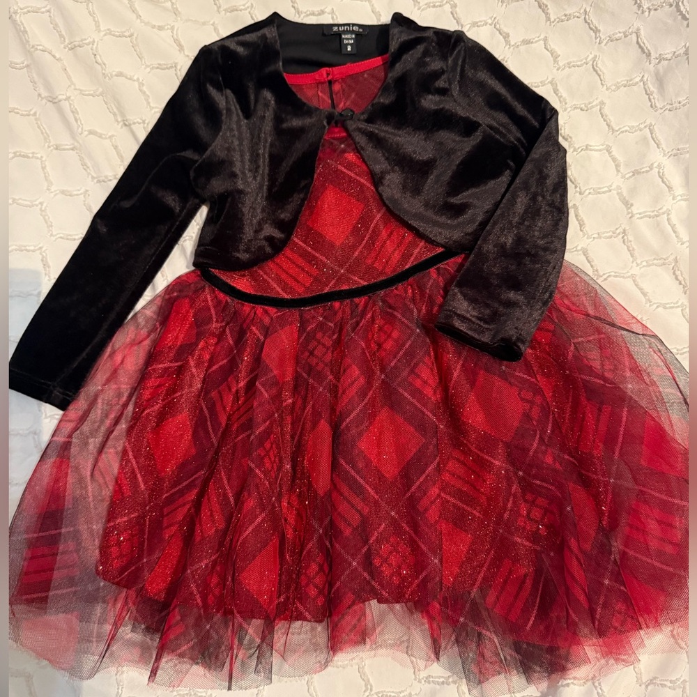 Zunie Red and Black Tulle Party Dress with Black Bolero